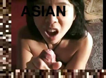 Extremely horny asian babe licks and sucks dick