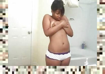 Black teen flashes tits in bathroom