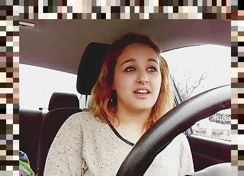 Sexy teen pornstar in talking about her personal life while driving