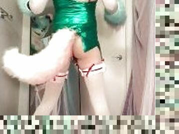 Wagging my Tail UwU. Merry Christmas. Furry Fursuit Femboy cosplaying in costumes. Santas Elf