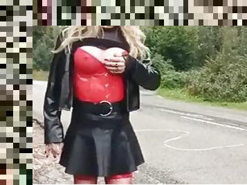 Sissy sluts in black leather outfit