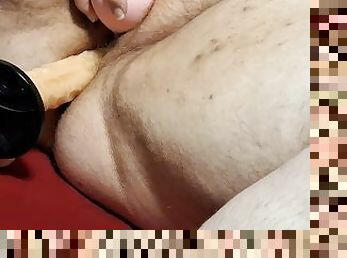 Fucking machine drilling pussy closeup