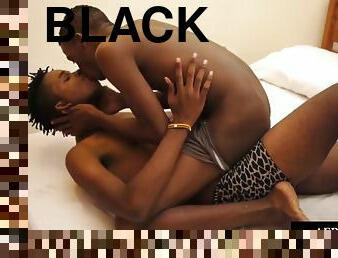 Black twink bareback tugging cock for cumshot