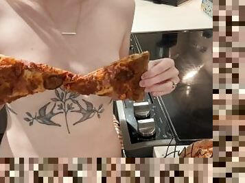 skønheder, teenager, køkken, blond, snæver, kær, lille, pizza, realitet, tatovering