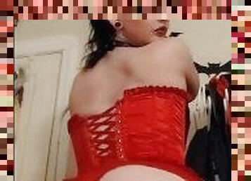 goth PAWG wears a sexy red corset & thong while teasing you ????