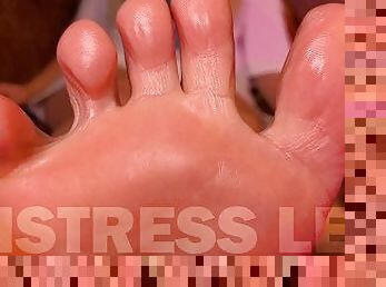 Pretty wrinkled soles and toes smeared with oil and cream compilation