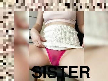 poilue, public, chatte-pussy, amateur, maison, jupe-en-l’air, culotte, lingerie, sœur, fétiche