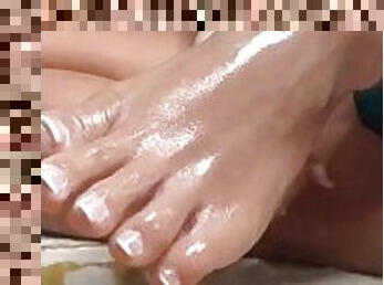 Oiled up foot massage worship