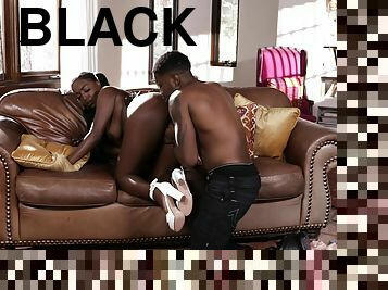 Black hunk fucks teen ebony in her caramel holes for surreal thrills