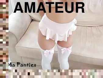 gigantisk, fitta-pussy, smal, amatör, cumshot, par, strumpor, pov, trosor, sprut