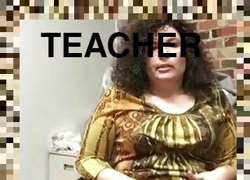 Masturbating teacher alone in office tasting herself till she cums