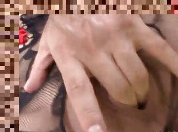 Finger fucking slut with hung tits