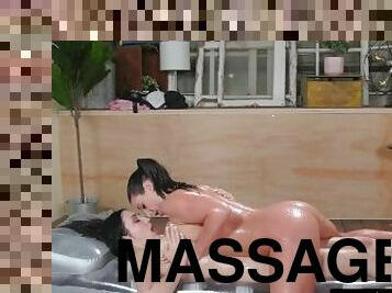 ALL GIRL MASSAGE - Big Chested Angela White Rubs Her Tits Hard On Her Sexy Client's Pussy