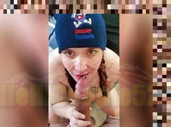 Amateur cutie in Denver Nuggets beanie sucks on a pierced cock  MileHiCouple5280