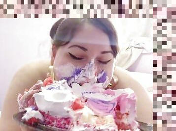 Dirty Girl Klairè Celebrates Birthday in Bed Stuffing Cake Down Her Throat— Humiliation + Fat Talk