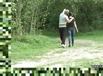 Horny teen's fucked silly by her boyfriend in the woods