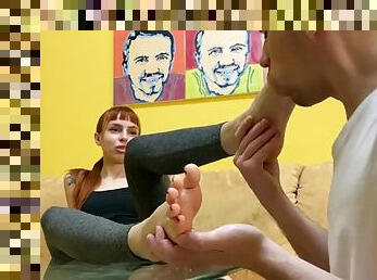 Amateur Femdom Foot Worship  Mistress Kira and Her Slave