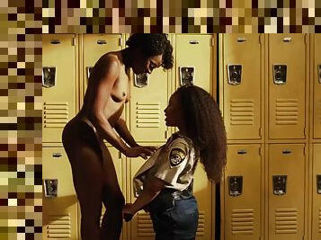 Black lesbian prison guard pussylicking inmate in lockerroom