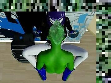 Beast Boy and Raven sex top down view