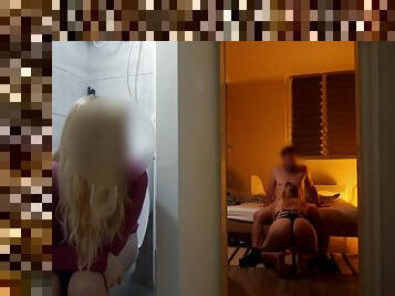 Peeking Stepbro And His Girlfriend Giving Head From The Toilet