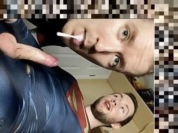Superman Cums in Twinks Mouth to Swallow