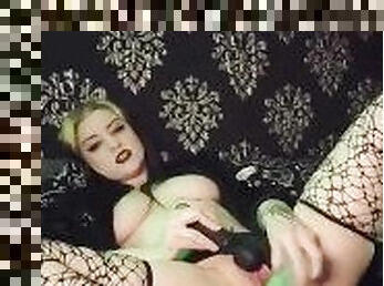 Goth slut masturbation with wand and dildo