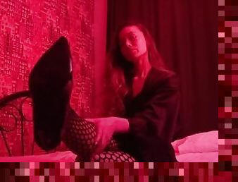 Heels, Feet, Legs in Fishnet Stockings and Deep Anal Dipping with Cum in Mouth/dark relaxation