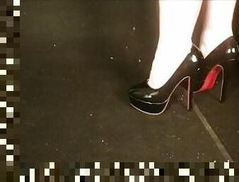 bright black high heels