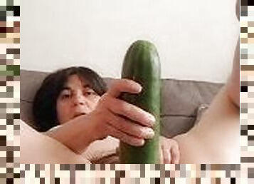 wife eating a giant cucumber, how delicious