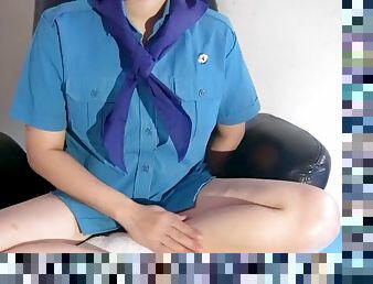 asiatisk, onani, orgasme, tissende, student, teenager, thailænder, solo, uniform