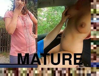 Turkish Mature Pickup for Amateur MMF Car Fuck by two German Guys