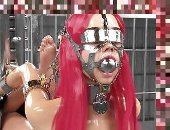 Slave in Hardcore Metal Bondage Gagged and Restrained