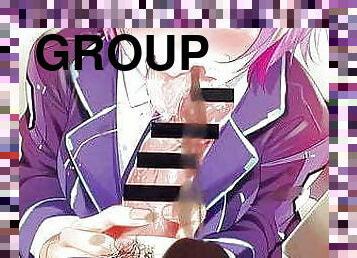 gay, japonais, sexe-de-groupe, ejaculation, bukkake