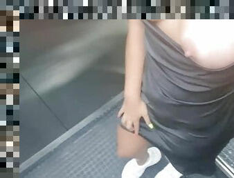 Cute women caught squirting at the hotel's elevator