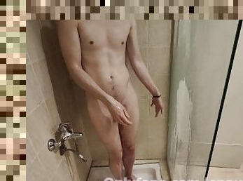 mandi, besar-huge, mastubasi, penis-besar, homo, perancis, sentakkan, sperma, mandi-shower, basah