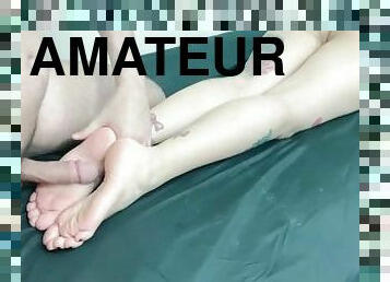 masturbation, amatör, cumshot, par, fötter, juckande, sprut, fetisch