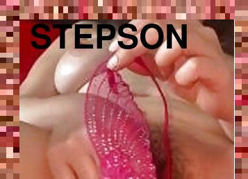 I ask my stepson to record me while I masturbate with my delicious pearly thong