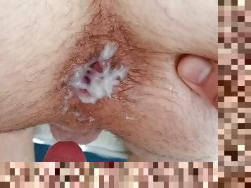 Asshole filled with thick sperm after hard bareback sex