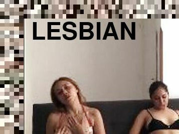 We watch horny lesbian porn and fuck on the couch with my stepmother