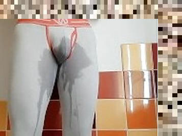 Pissing in leggings and body oiling