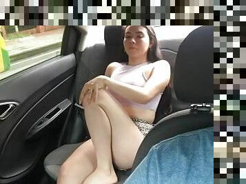 cul, masturbation, orgasme, public, chatte-pussy, voiture, chevauchement, gode, parfait, solo