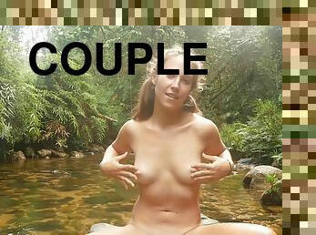 al-aire-libre, pareja, cachonda, rubia, selva, salvaje