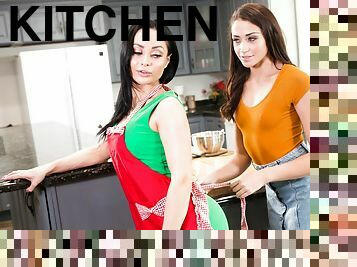 Avi Love and Crystal Rush pleasuring each other in the kitchen