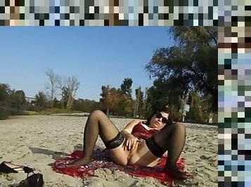 masturbation, public, amateur, célébrité, plage, doigtage, solo