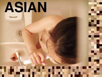 asiático, bañando, peluda, amateur, japonés, cámara, espía, voyeur, ducha, inocente