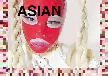 asiatisk, onani, amatør, anal, udløsning, legetøj, dildo, fetish, latex, dukke