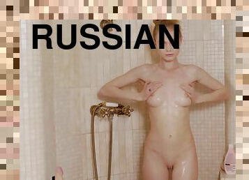 Beautiful Russian Girl Playing With Huge Dildo In The Shower