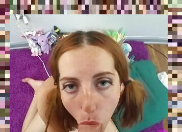 Redhead with Pigtails Sucks Dick & She Finishes The Job to get Cum in Mouth