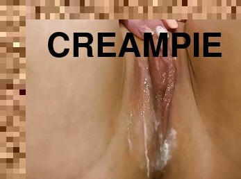 fisse-pussy, creampie, snæver, utrolig, våd, saftig