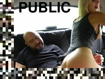 Bigtit cabbie publicly riding passenger on the backseat